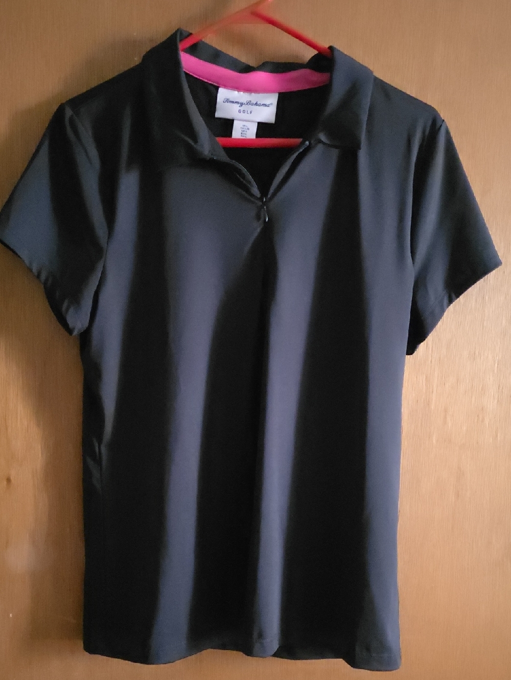 Tommy Bahama Black Short-Sleeve Golf Polo with Pink Neck Trim
